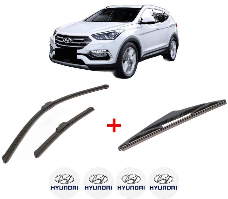 Set 3 stergatoare HYUNDAI SANTA FÉ III SUV Van (DM) din 2015 - 2018, pentru parbriz si luneta fata si spate auto, Bosch Twin, din cauciuc siliconat rezistent, 4 Stickere Auto HYUNDAI