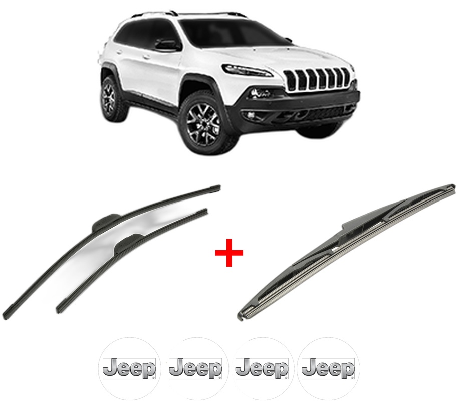 Set 3 stergatoare JEEP CHEROKEE VAN (KL) din 2014 - 2018, pentru parbriz si luneta fata si spate auto, Bosch Twin, din cauciuc siliconat rezistent, 4 Stickere Auto JEEP