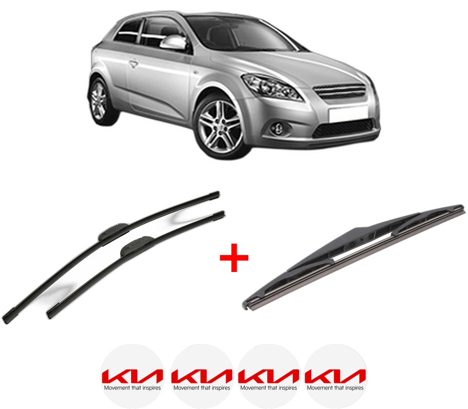 Set 3 stergatoare KIA CEE'D Hatchback (ED) din 2006 - 2012, pentru parbriz si luneta fata si spate auto, Bosch Twin, din cauciuc siliconat rezistent, 4 Stickere Auto KIA