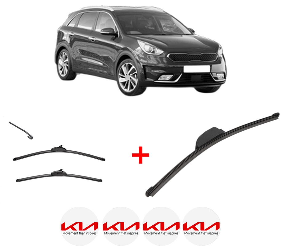Set 3 stergatoare KIA NIRO I (DE) din 2016 - 2022, pentru parbriz si luneta fata si spate auto, Valeo Silencio, din cauciuc siliconat rezistent, 4 Stickere Auto KIA