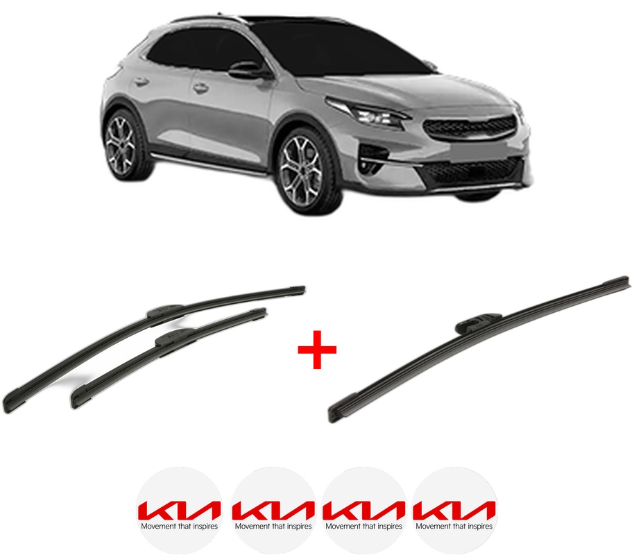 Set 3 stergatoare KIA XCEED Van (CD) din 2019 - 2020, pentru parbriz si luneta fata si spate auto, Bosch Aerotwin, din cauciuc siliconat rezistent, 4 Stickere Auto KIA
