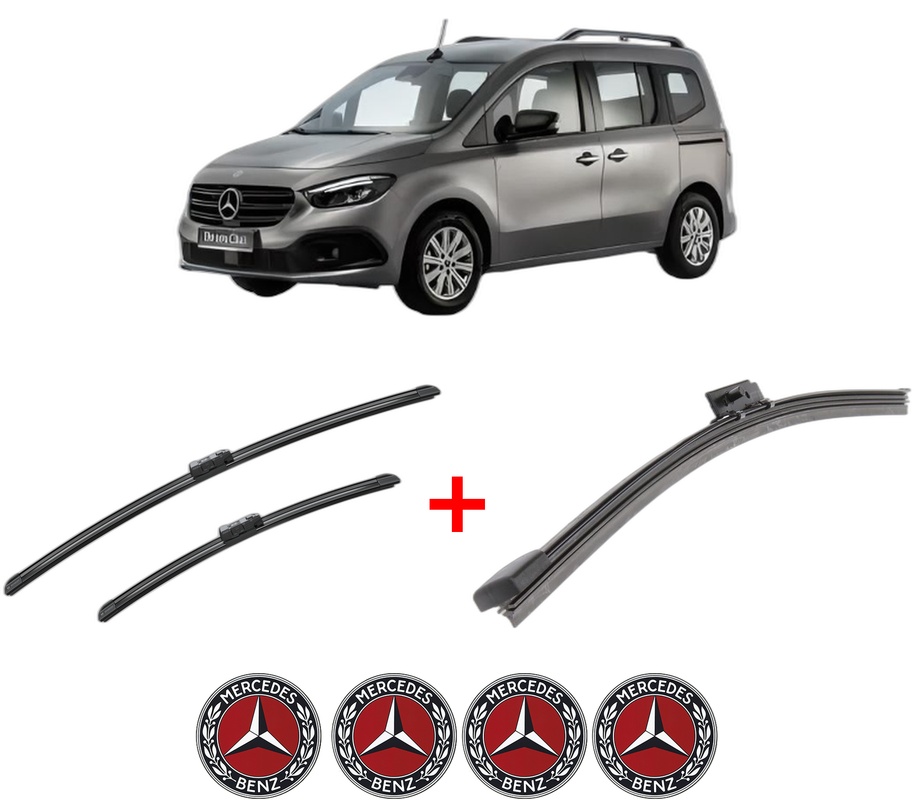 Set 3 stergatoare MERCEDES-BENZ CITAN Box Body/MPV (W420) din 2021, pentru parbriz si luneta fata si spate auto, Bosch Aerotwin, din cauciuc siliconat rezistent, 4 Stickere Auto MERCEDES-BENZ