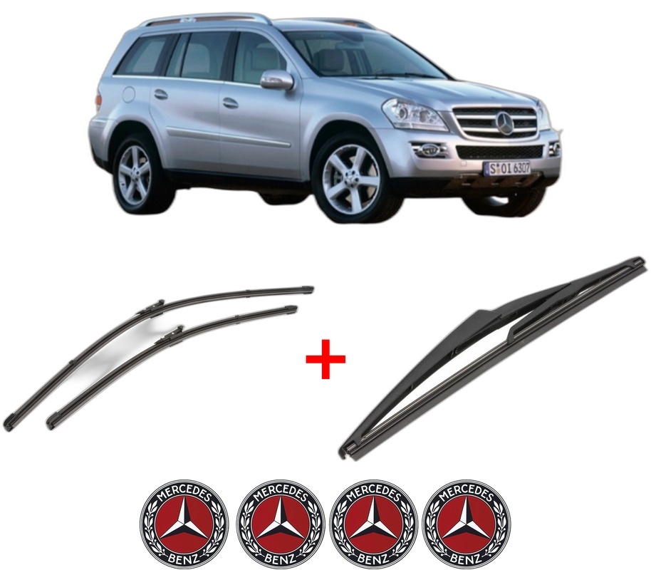 Set 3 stergatoare MERCEDES-BENZ GL-CLASS (X164) din 2006 - 2012, pentru parbriz si luneta fata si spate auto, Valeo Silencio, din cauciuc siliconat rezistent, 4 Stickere Auto MERCEDES-BENZ