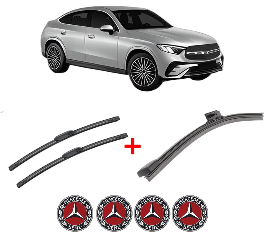 Set 3 stergatoare MERCEDES-BENZ GLC Coupe (C254) din 2023, pentru parbriz si luneta fata si spate auto, Bosch Aerotwin, din cauciuc siliconat rezistent, 4 Stickere Auto MERCEDES-BENZ