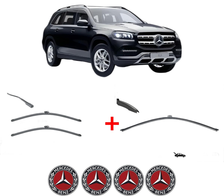 Set 3 stergatoare MERCEDES-BENZ GLS (X167) din 2019, pentru parbriz si luneta fata si spate auto, Valeo Silencio, din cauciuc siliconat rezistent, 4 Stickere Auto MERCEDES-BENZ