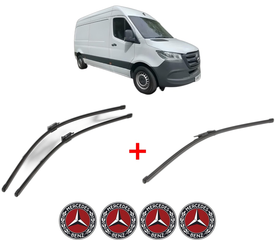 Set 3 stergatoare MERCEDES-BENZ SPRINTER 3-t Van (B910) din 2018 - 2025, pentru parbriz si luneta fata si spate auto, Valeo Silencio Xtrm, din cauciuc siliconat rezistent, 4 Stickere Auto MERCEDES-BENZ
