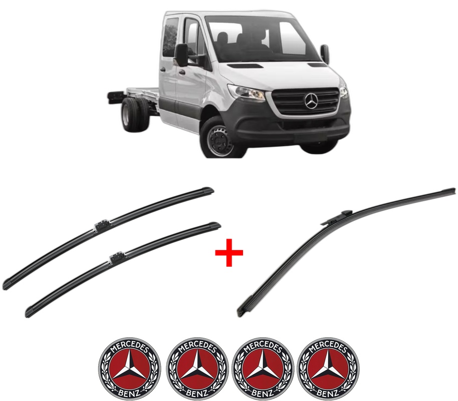 Set 3 stergatoare MERCEDES-BENZ SPRINTER 4-t Platform/Chassis (B907, B910) din 2018 - 2021, pentru parbriz si luneta fata si spate auto, Bosch Aerotwin, din cauciuc siliconat rezistent, 4 Stickere Auto MERCEDES-BENZ