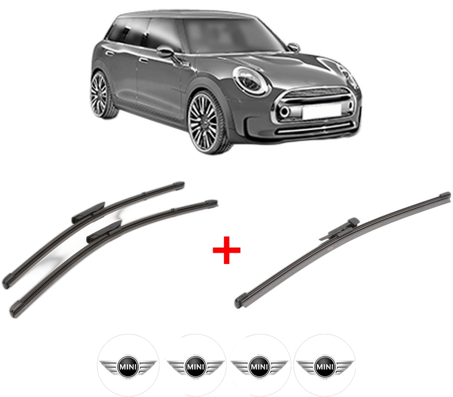 Set 3 stergatoare MINI MINI CLUBMAN (R55) din 2007 - 2014, pentru parbriz si luneta fata si spate auto, Valeo Silencio Xtrm, din cauciuc siliconat rezistent, 4 Stickere Auto MINI