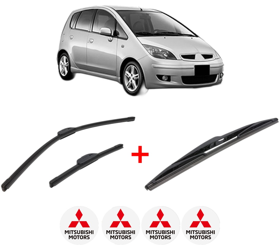 Set 3 stergatoare MITSUBISHI COLT VI (Z3_A, Z2_A) din 2004 - 2012, pentru parbriz si luneta fata si spate auto, Bosch Twin, din cauciuc siliconat rezistent, 4 Stickere Auto MITSUBISHI