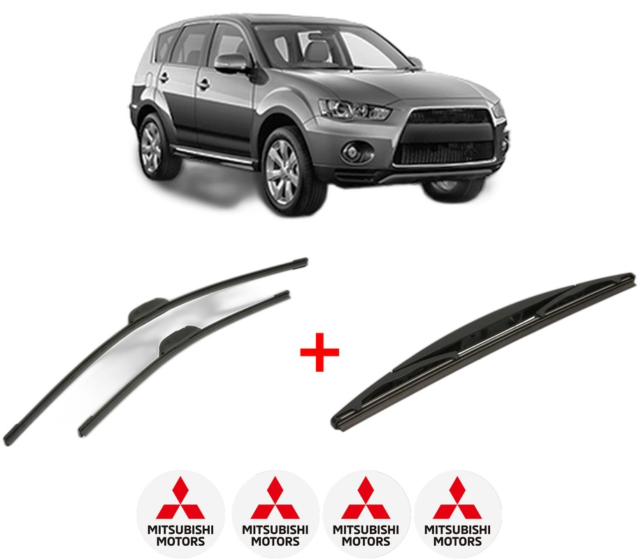Set 3 stergatoare MITSUBISHI OUTLANDER III (GG_W, GF_W, ZJ, ZL, ZK) din 2012 - 2022, pentru parbriz si luneta fata si spate auto, Bosch Twin, din cauciuc siliconat rezistent, 4 Stickere Auto MITSUBISHI