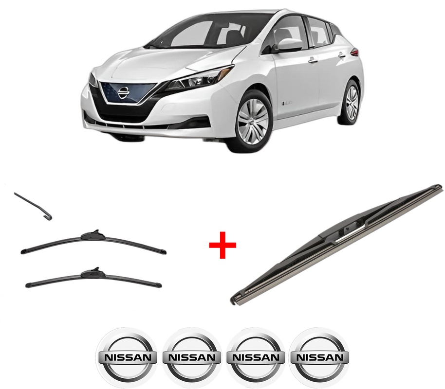 Set 3 stergatoare NISSAN LEAF (ZE1) din 2017, pentru parbriz si luneta fata si spate auto, Valeo Silencio, din cauciuc siliconat rezistent, 4 Stickere Auto NISSAN