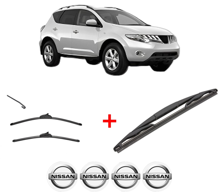 Set 3 stergatoare NISSAN MURANO II (Z51) din 2008 - 2014, pentru parbriz si luneta fata si spate auto, Valeo Silencio, din cauciuc siliconat rezistent, 4 Stickere Auto NISSAN