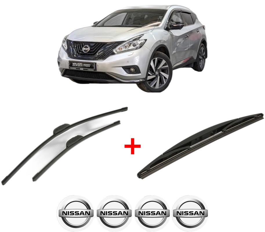 Set 3 stergatoare NISSAN MURANO III (Z52_) din 2016, pentru parbriz si luneta fata si spate auto, Bosch Twin, din cauciuc siliconat rezistent, 4 Stickere Auto NISSAN