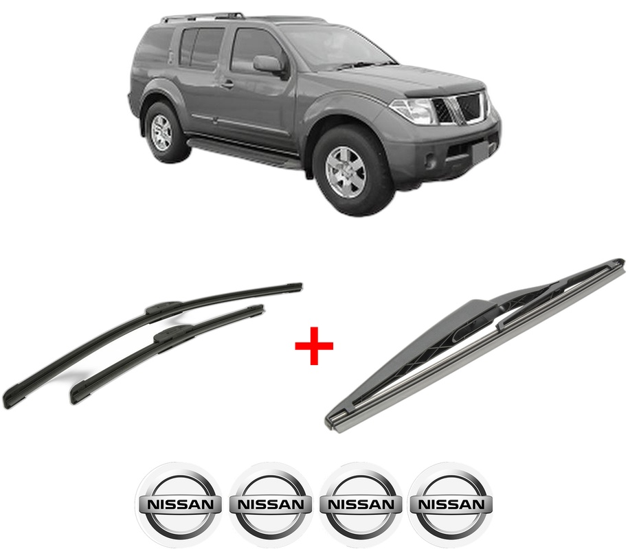 Set 3 stergatoare NISSAN PATHFINDER IV (R52) din 2013, pentru parbriz si luneta fata si spate auto, Bosch Twin, din cauciuc siliconat rezistent, 4 Stickere Auto NISSAN
