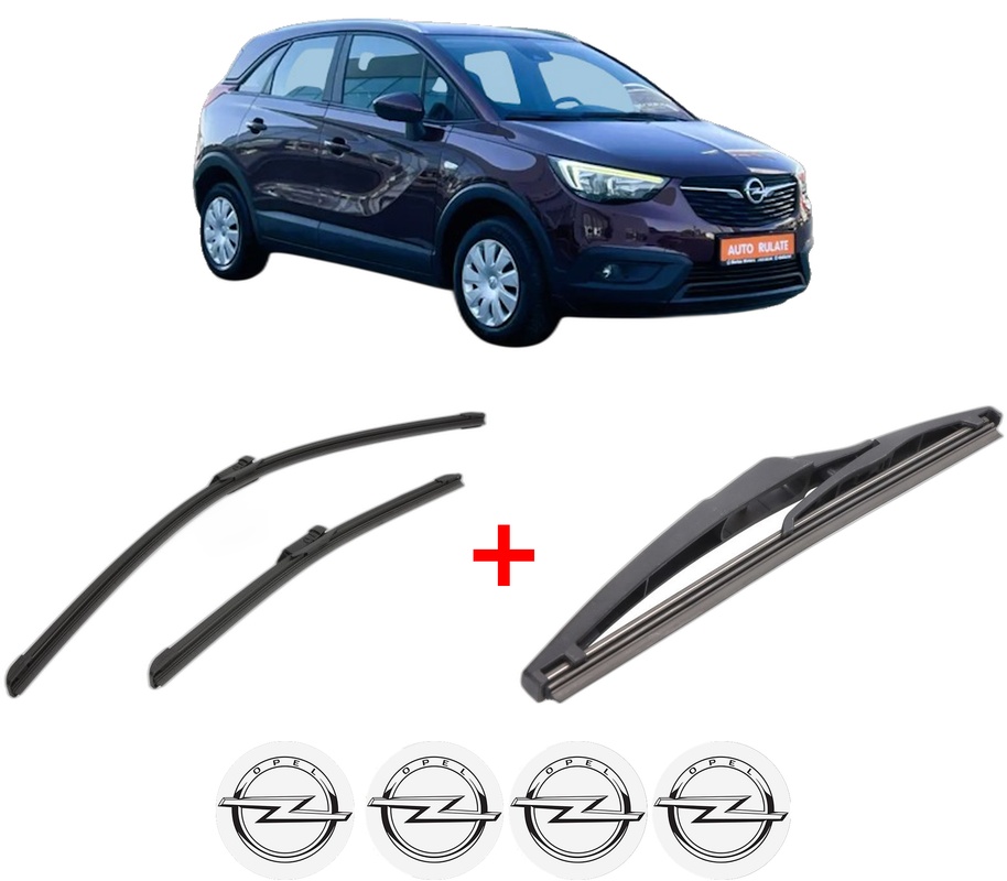Set 3 stergatoare OPEL CROSSLAND X Van din 2018, pentru parbriz si luneta fata si spate auto, Bosch Twin, din cauciuc siliconat rezistent, 4 Stickere Auto OPEL