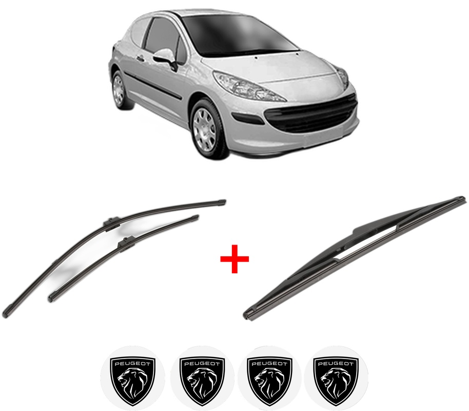 Set 3 stergatoare PEUGEOT 207 Hatchback Van (WA_, WC_) din 2007 - 2012, pentru parbriz si luneta fata si spate auto, Valeo Silencio, din cauciuc siliconat rezistent, 4 Stickere Auto PEUGEOT