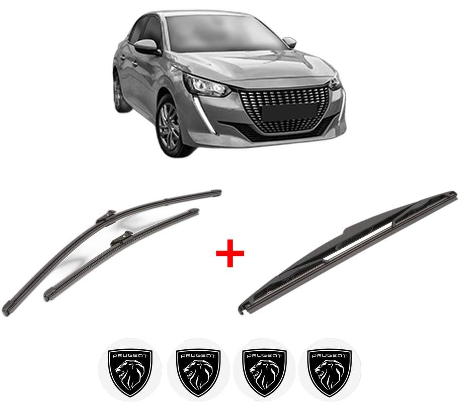 Set 3 stergatoare PEUGEOT 208 II (UB_, UP_, UW_, UJ_) din 2019, pentru parbriz si luneta fata si spate auto, Valeo Silencio, din cauciuc siliconat rezistent, 4 Stickere Auto PEUGEOT