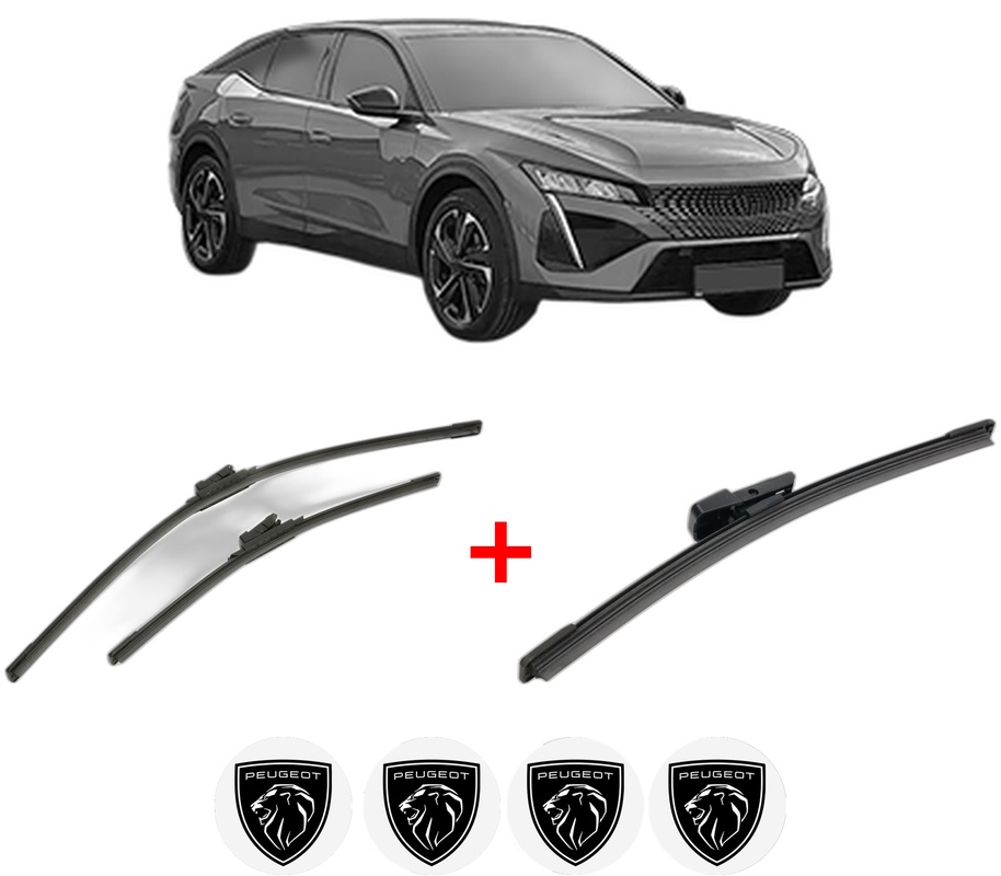 Set 3 stergatoare PEUGEOT 408 II (FP_, F3_, FM_) din 2024, pentru parbriz si luneta fata si spate auto, Bosch Aerotwin, din cauciuc siliconat rezistent, 4 Stickere Auto PEUGEOT