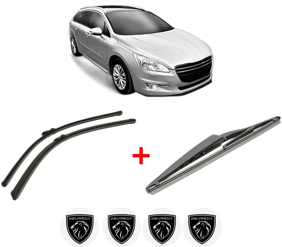 Set 3 stergatoare PEUGEOT 508 SW Estate Van (8E_) din 2011 - 2018, pentru parbriz si luneta fata si spate auto, Bosch Twin, din cauciuc siliconat rezistent, 4 Stickere Auto PEUGEOT
