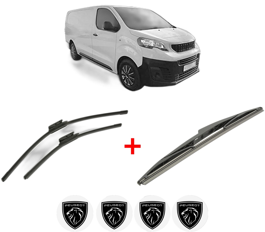 Set 3 stergatoare PEUGEOT EXPERT Van (V_) din 2016 - 2024, pentru parbriz si luneta fata si spate auto, Bosch Twin, din cauciuc siliconat rezistent, 4 Stickere Auto PEUGEOT