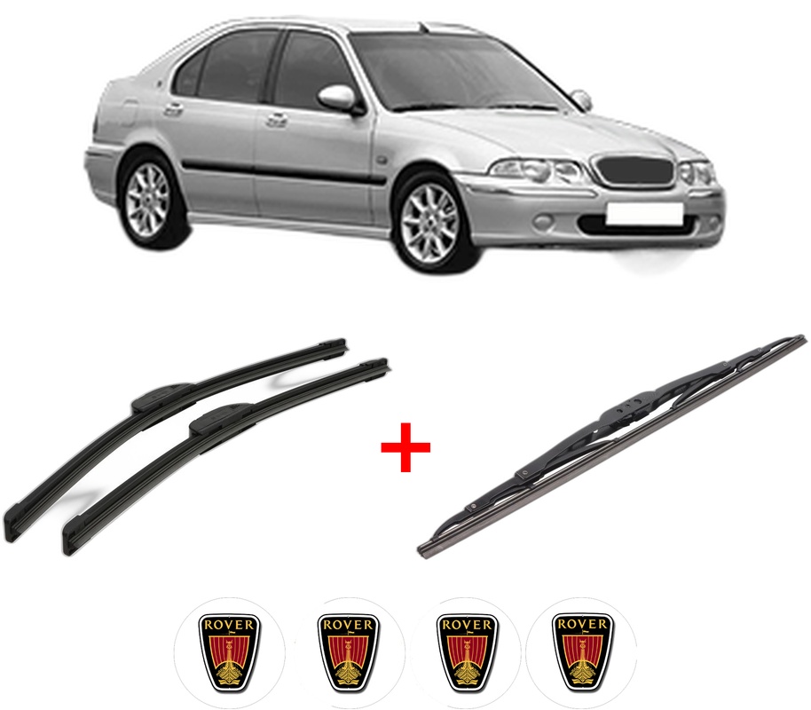 Set 3 stergatoare ROVER 45 I Hatchback (RT) din 2000 - 2005, pentru parbriz si luneta fata si spate auto, Bosch Twin, din cauciuc siliconat rezistent, 4 Stickere Auto ROVER