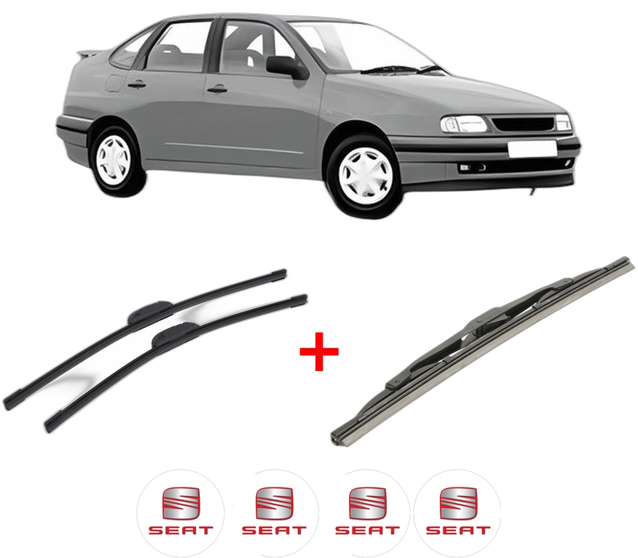 Set 3 stergatoare SEAT CORDOBA (6K1, 6K2) din 1999 - 2002, pentru parbriz si luneta fata si spate auto, Bosch Twin, din cauciuc siliconat rezistent, 4 Stickere Auto SEAT