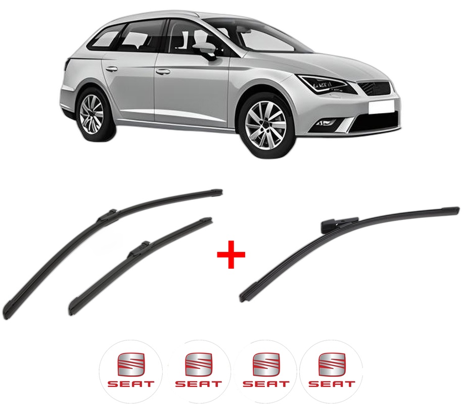 Set 3 stergatoare SEAT LEON ST (5F8) din 2012 - 2020, pentru parbriz si luneta fata si spate auto, Bosch Aerotwin, din cauciuc siliconat rezistent, 4 Stickere Auto SEAT