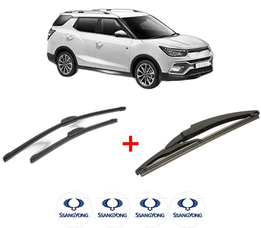 Set 3 stergatoare SSANGYONG XLV SUV din 2016, pentru parbriz si luneta fata si spate auto, Bosch Twin, din cauciuc siliconat rezistent, 4 Stickere Auto SSANGYONG