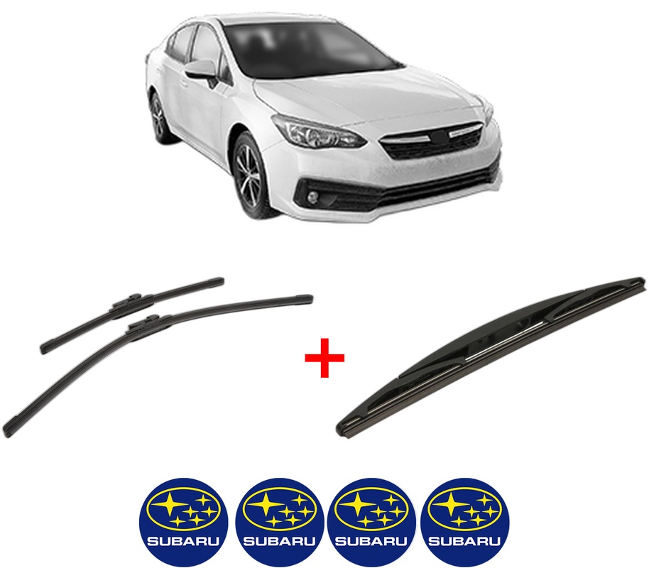 Set 3 stergatoare SUBARU IMPREZA Hatchback (GT_) din 2016, pentru parbriz si luneta fata si spate auto, Bosch Twin, din cauciuc siliconat rezistent, 4 Stickere Auto SUBARU