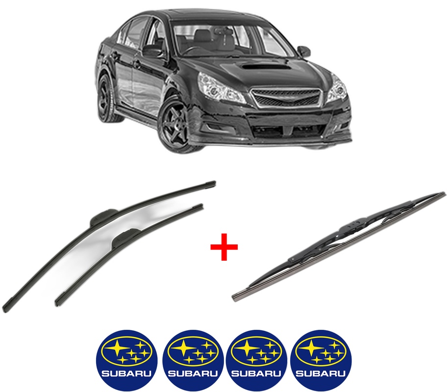 Set 3 stergatoare SUBARU LEGACY V (BM) din 2010 - 2014, pentru parbriz si luneta fata si spate auto, Bosch Twin, din cauciuc siliconat rezistent, 4 Stickere Auto SUBARU