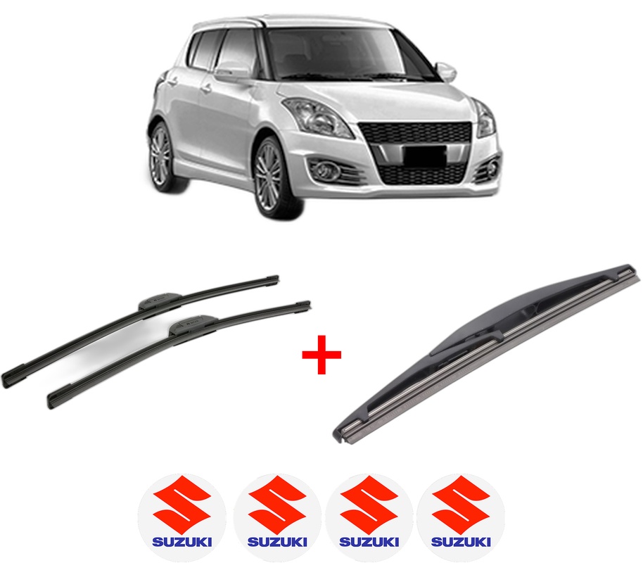 Set 3 stergatoare SUZUKI SWIFT IV (FZ, NZ) din 2010, pentru parbriz si luneta fata si spate auto, Bosch Twin, din cauciuc siliconat rezistent, 4 Stickere Auto SUZUKI
