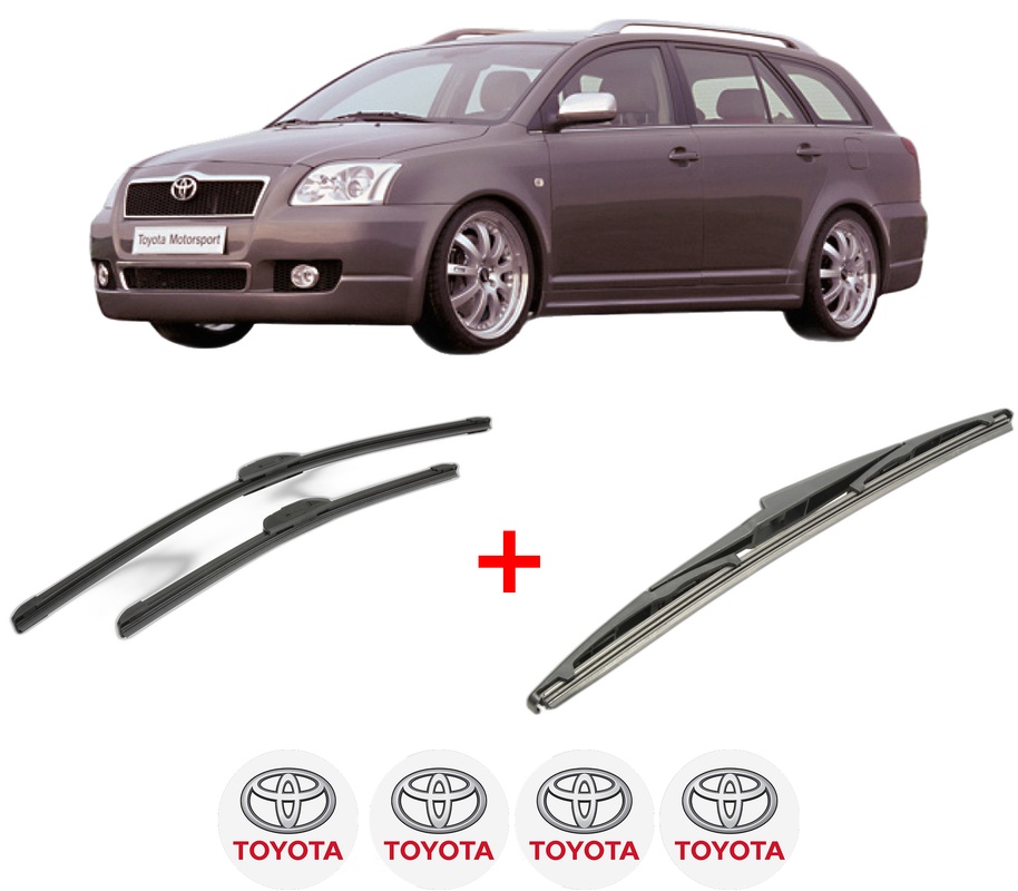 Set 3 stergatoare TOYOTA AVENSIS Estate (_T25_) din 2003 - 2008, pentru parbriz si luneta fata si spate auto, Bosch Twin, din cauciuc siliconat rezistent, 4 Stickere Auto TOYOTA