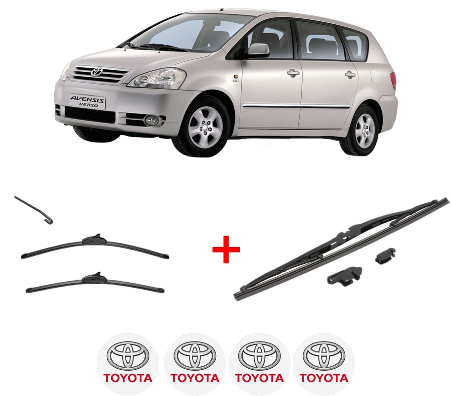 Set 3 stergatoare TOYOTA AVENSIS VERSO (_M2_) din 2001 - 2010, pentru parbriz si luneta fata si spate auto, Valeo Silencio, din cauciuc siliconat rezistent, 4 Stickere Auto TOYOTA