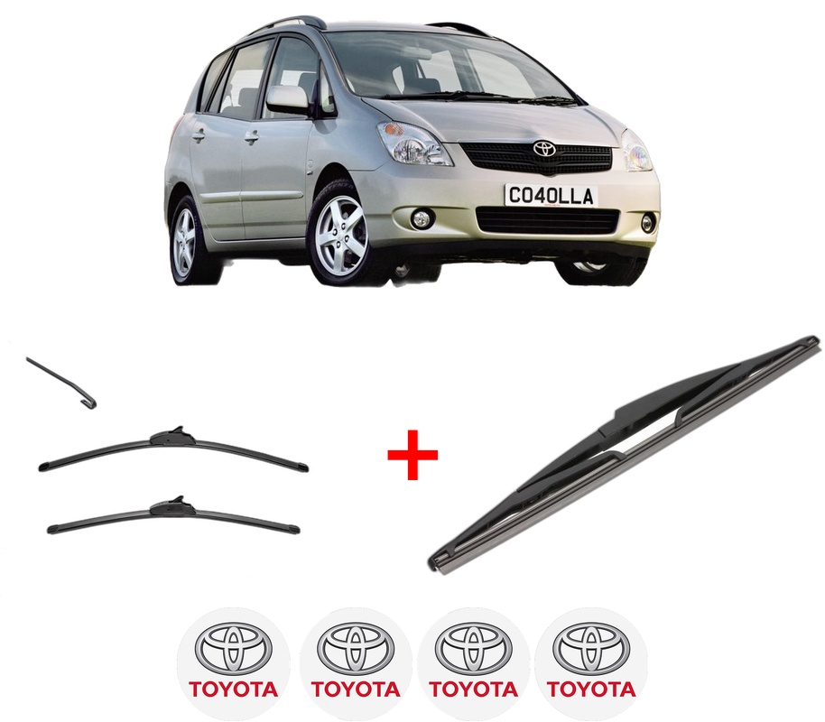 Set 3 stergatoare TOYOTA COROLLA Verso (_E12_) din 2001 - 2004, pentru parbriz si luneta fata si spate auto, Valeo Silencio, din cauciuc siliconat rezistent, 4 Stickere Auto TOYOTA