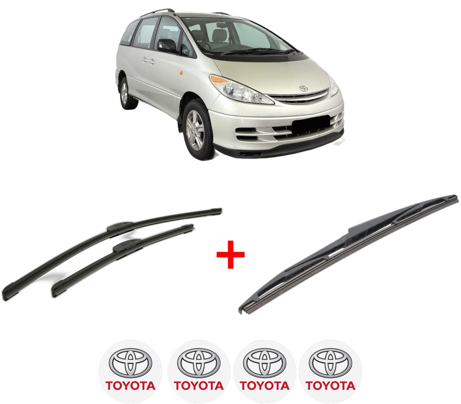 Set 3 stergatoare TOYOTA PREVIA III (_R2_, _R5_) din 2005, pentru parbriz si luneta fata si spate auto, Bosch Twin, din cauciuc siliconat rezistent, 4 Stickere Auto TOYOTA