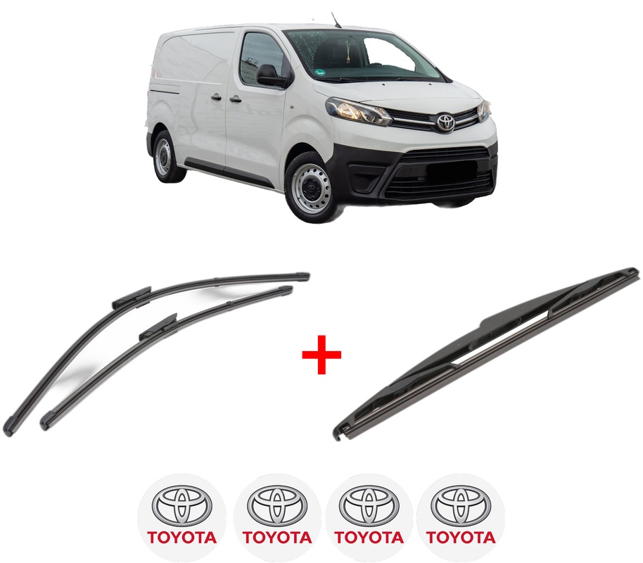 Set 3 stergatoare TOYOTA PROACE Bus (MDZ_) din 2016 - 2023, pentru parbriz si luneta fata si spate auto, Valeo Silencio, din cauciuc siliconat rezistent, 4 Stickere Auto TOYOTA