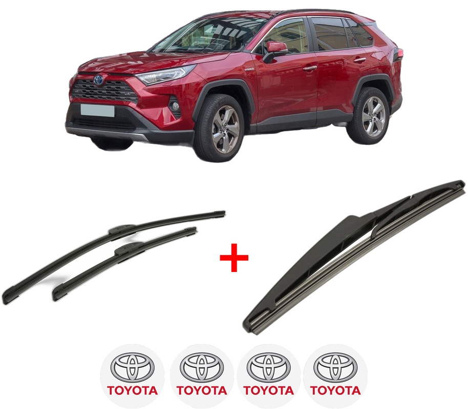 Set 3 stergatoare TOYOTA RAV 4 IV (_A4_) din 2012 - 2019, pentru parbriz si luneta fata si spate auto, Bosch Twin, din cauciuc siliconat rezistent, 4 Stickere Auto TOYOTA