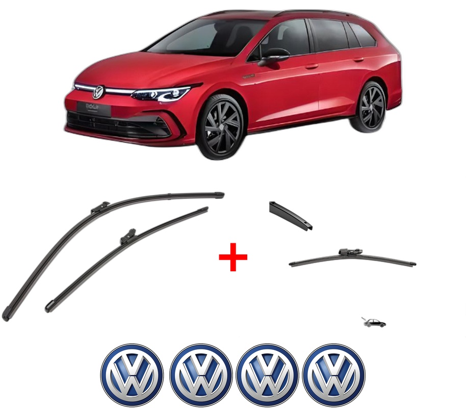 Set 3 stergatoare Volkswagen GOLF VIII Variant (CG5, DB5) din 2020 - 2024, pentru parbriz si luneta fata si spate auto, Valeo Silencio, din cauciuc siliconat rezistent, 4 Stickere Auto VW