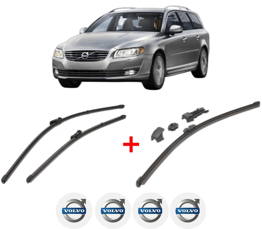 Set 3 stergatoare VOLVO V70 III Estate Van (135) din 2013 - 2015, pentru parbriz si luneta fata si spate auto, Valeo HydroConnect, din cauciuc siliconat rezistent, 4 Stickere Auto VOLVO