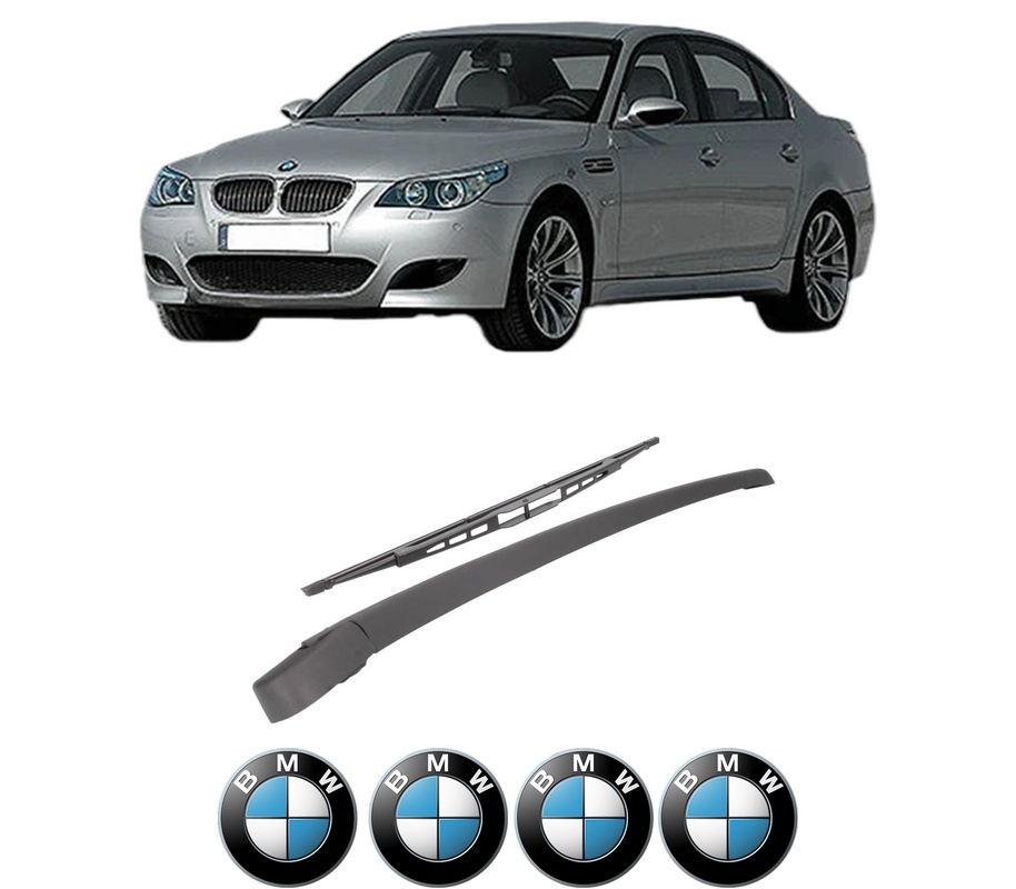 Set brat stergator spate cu lamela pentru BMW 5 (E60) din 2002-2010, pentru spate, din cauciuc siliconat rezistent, Cri-Flo, 4 stickere auto BMW