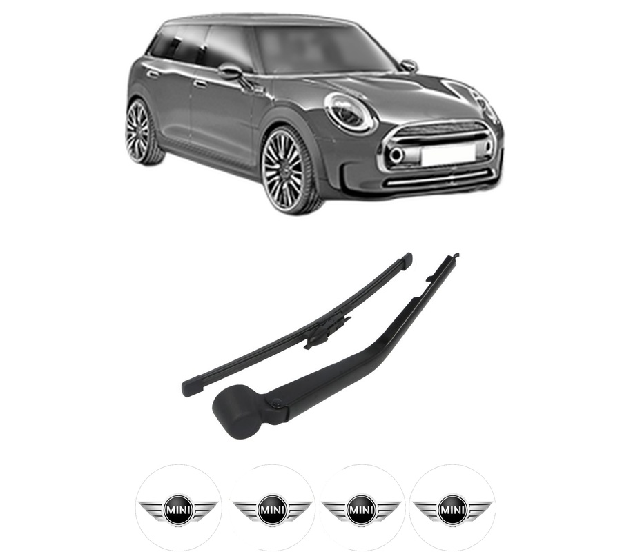 Set brat stergator spate cu lamela pentru MINI MINI CLUBMAN (R55) din 2007-2014, pentru spate, din cauciuc siliconat rezistent, Cri-Flo, 4 stickere auto MINI