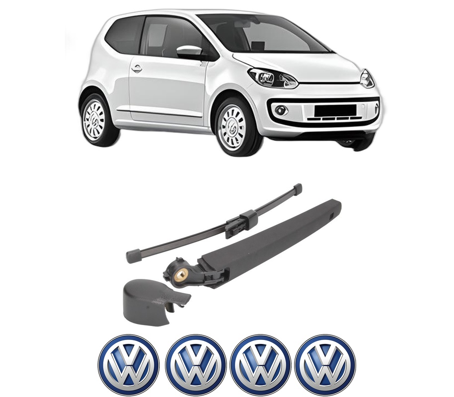 Set brat stergator spate cu lamela pentru VW UP! (121, 122, BL1, BL2, BL3, 123) din 2011-2023, pentru spate, din cauciuc siliconat rezistent, Cri-Flo, 4 stickere auto VW