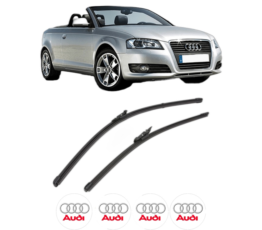 Set stergatoare auto AUDI A3 Convertible (8P7) din 2008-2013, pentru parbriz auto, 2 bucati, Valeo Silencio, din cauciuc siliconat rezistent, 4 Stickere Auto AUDI