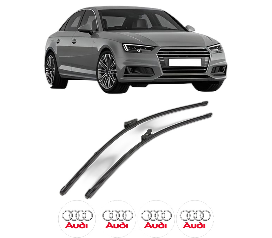 Set stergatoare auto AUDI A4 B9 (8W2, 8WC) din 2015-2021, pentru parbriz auto, 2 bucati, Valeo Silencio Xtrm, din cauciuc siliconat rezistent, 4 Stickere Auto AUDI