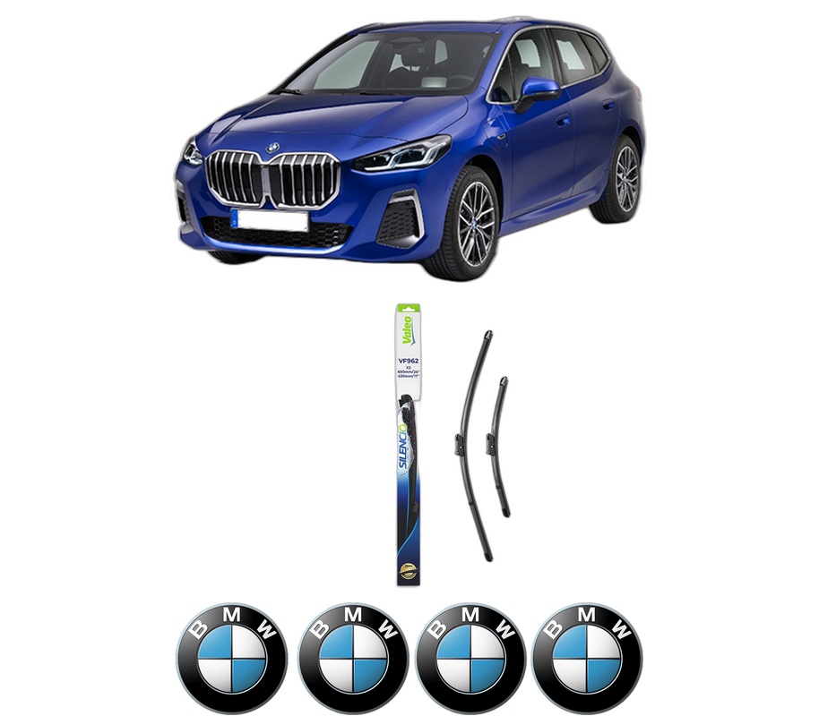 Set stergatoare auto BMW Seria 2 Active Tourer (U06) din 2021-2022, pentru parbriz auto, 2 bucati, Valeo Silencio, din cauciuc siliconat rezistent, 4 Stickere Auto BMW Seria