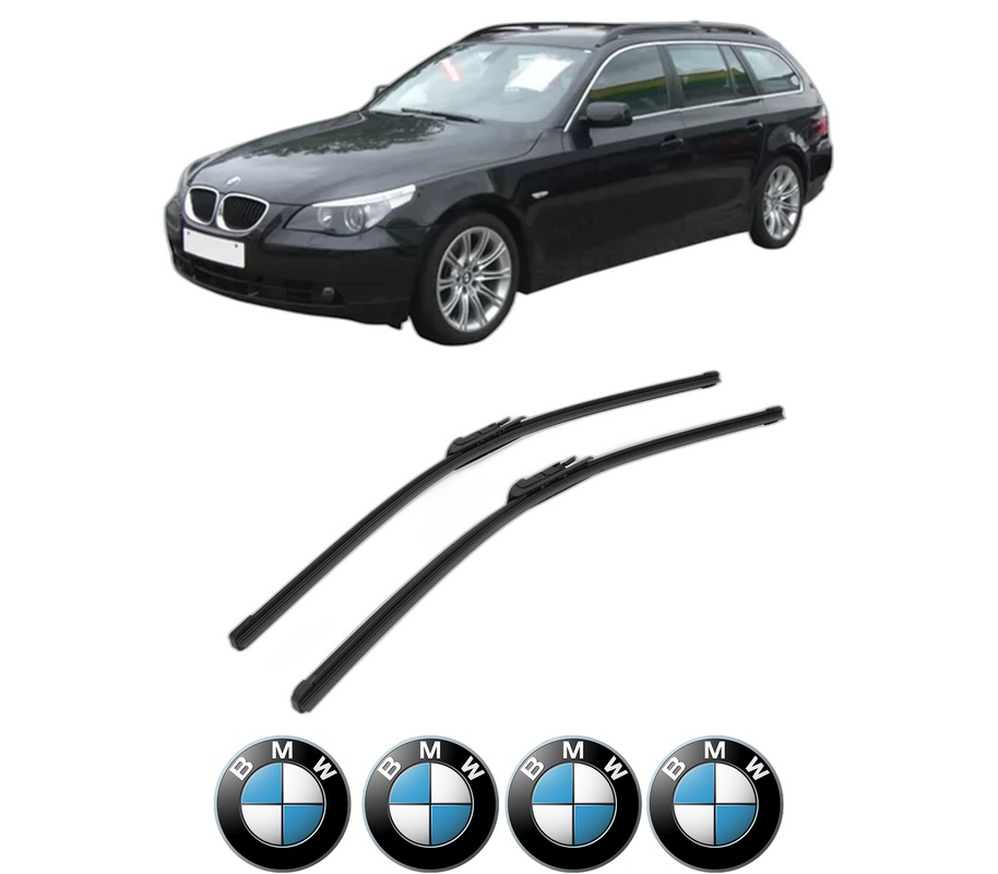 Set stergatoare auto BMW Seria 5 Touring (E61) din 2004-2010, pentru parbriz auto, 2 bucati, Bosch Aerotwin, din cauciuc siliconat rezistent, 4 Stickere Auto BMW Seria