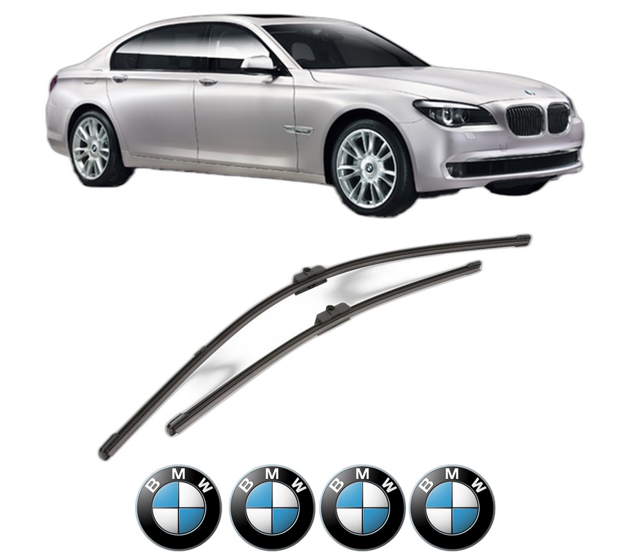 Set stergatoare auto BMW Seria 7 (F01, F02, F03, F04) din 2008-2015, pentru parbriz auto, 2 bucati, Valeo Silencio, din cauciuc siliconat rezistent, 4 Stickere Auto BMW Seria