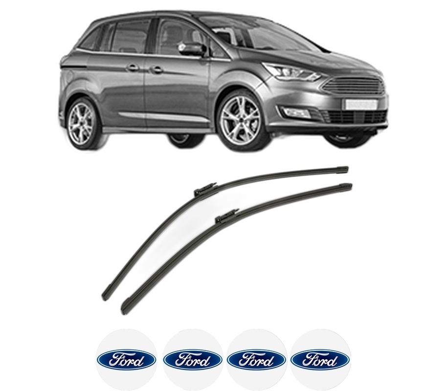 Set stergatoare auto FORD C-MAX II Van din 2010-2019, pentru parbriz auto, 2 bucati, Bosch Aerotwin, din cauciuc siliconat rezistent, 4 Stickere Auto FORD