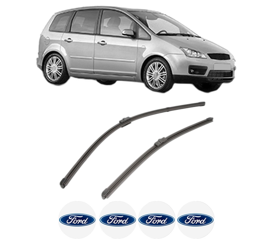 Set stergatoare auto FORD FOCUS C-MAX (DM2) din 2003-2007, pentru parbriz auto, 2 bucati, Valeo Silencio Xtrm, din cauciuc siliconat rezistent, 4 Stickere Auto FORD