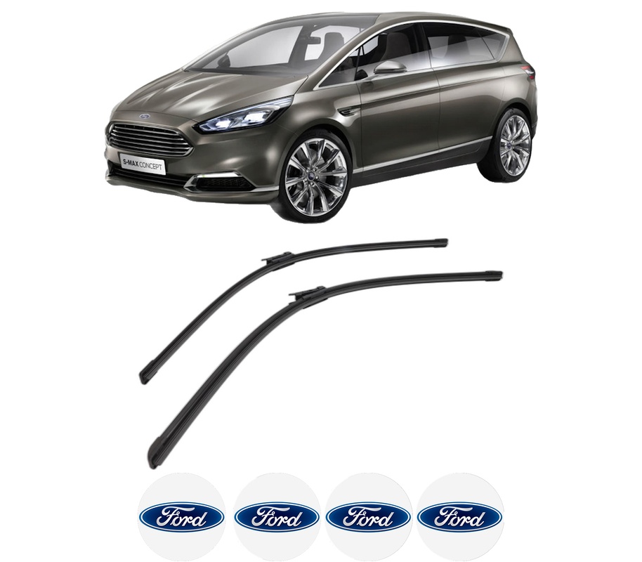 Set stergatoare auto FORD S-MAX (CJ, WA6) din 2015-2021, pentru parbriz auto, 2 bucati, Bosch Aerotwin, din cauciuc siliconat rezistent, 4 Stickere Auto FORD